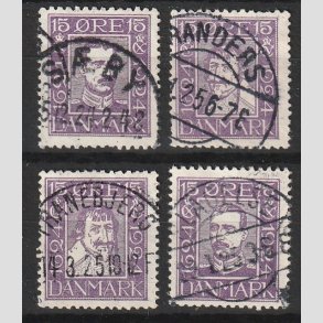 FRIM�RKER DANMARK | 1924 - AFA 136-139 - Postjubil�um 15 �re violet i komplet s�t - Lux Stemplet