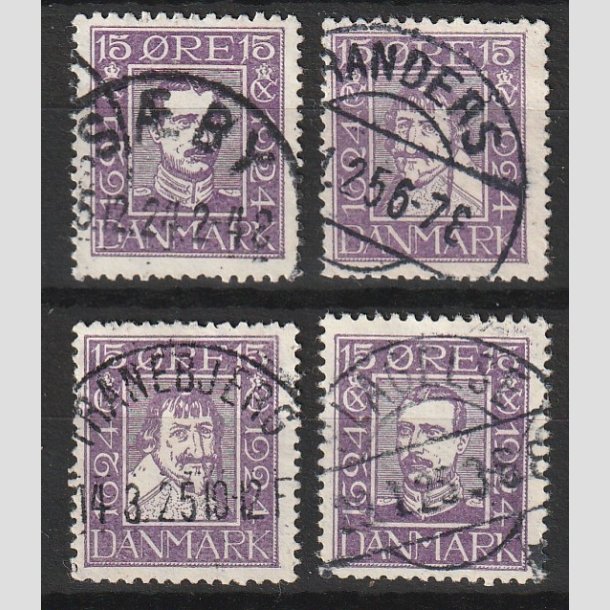 FRIMRKER DANMARK | 1924 - AFA 136-139 - Postjubilum 15 re violet i komplet st - Lux Stemplet