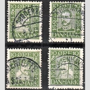 FRIM�RKER DANMARK | 1924 - AFA 132-135 - Postjubil�um 10 �re gr�n i komplet s�t - Lux Stemplet