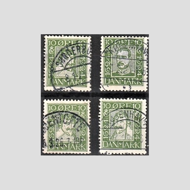 FRIMRKER DANMARK | 1924 - AFA 132-135 - Postjubilum 10 re grn i komplet st - Lux Stemplet