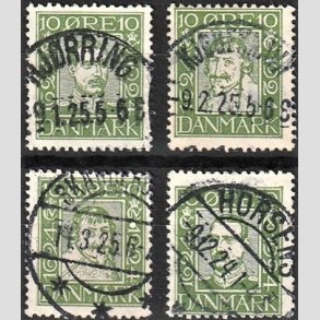 FRIM�RKER DANMARK | 1924 - AFA 132-135 - Postjubil�um 10 �re gr�n i komplet s�t - Lux Stemplet