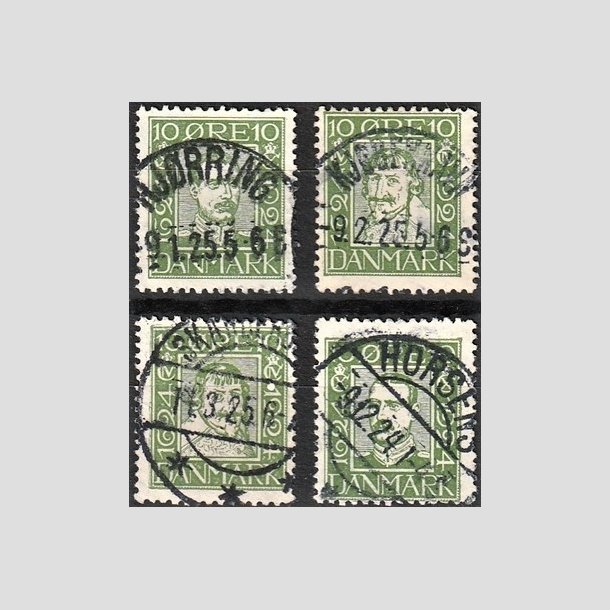 FRIMRKER DANMARK | 1924 - AFA 132-135 - Postjubilum 10 re grn i komplet st - Lux Stemplet