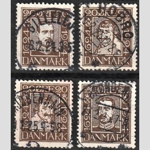 FRIM�RKER DANMARK | 1924 - AFA 140-143 - Postjubil�um 20 �re brun i komplet s�t - Lux Stemplet