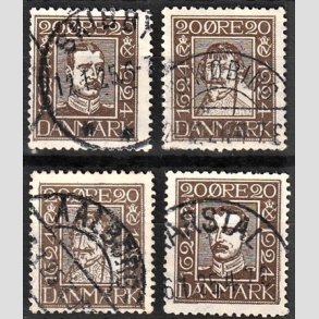 FRIM�RKER DANMARK | 1924 - AFA 140-143 - Postjubil�um 20 �re brun i komplet s�t - Lux Stemplet