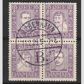 FRIMRKER DANMARK | 1924 - AFA 136-139 - Postjubilum 15 re violet i Fire-blok - Lux Stemplet 