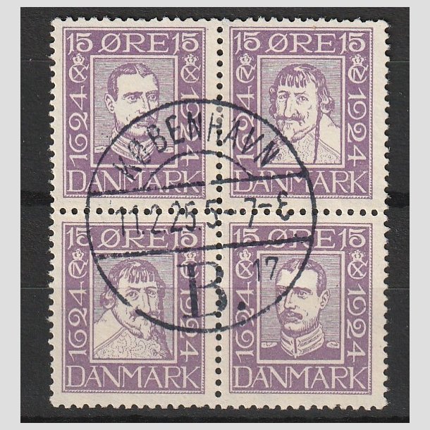 FRIMRKER DANMARK | 1924 - AFA 136-139 - Postjubilum 15 re violet i Fire-blok - Lux Stemplet "KJBENHAVN"