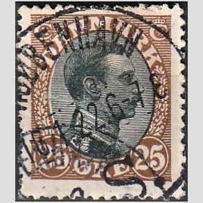 FRIMRKER DANMARK | 1918-20 - AFA 101 - Chr. X 25 re brun/sort - Stemplet 