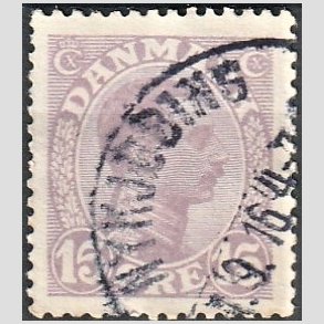 FRIMRKER DANMARK | 1913 - AFA 70a - Chr. X 15 re matlilla - Stemplet 