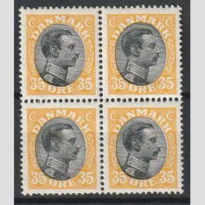 FRIMRKER DANMARK | 1918-20 - AFA 104 - Chr. X 35 re gul/sort i Fire-blok - Postfrisk