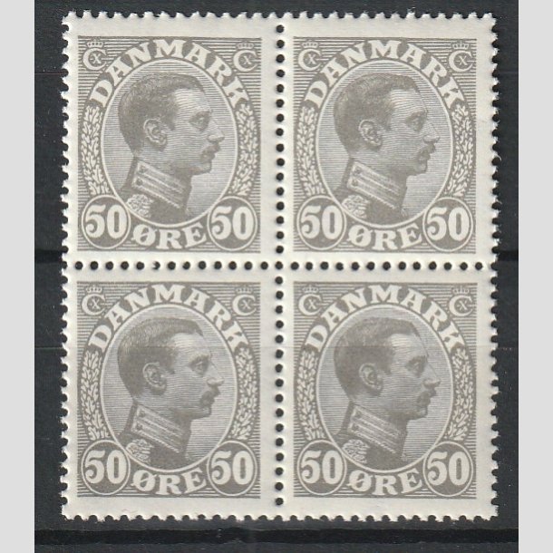 FRIMRKER DANMARK | 1921-22 - AFA 129a - Chr. X 50 re gr i Fire-blok - Postfrisk