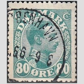 FRIMRKER DANMARK | 1915 - AFA 84 - Chr. X 80 re blgrn - Stemplet 