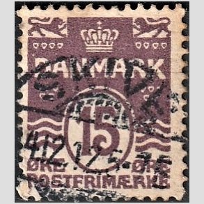 FRIM�RKER DANMARK | 1905-06 - AFA 46 - B�lgelinie 15 �re brunlilla - Lux Stemplet 