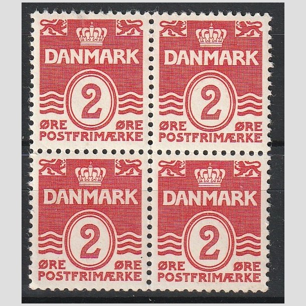 FRIMRKER DANMARK | 1933 - AFA 197 - Blgelinie 2 re rd i Fire-blok - Ubrugt