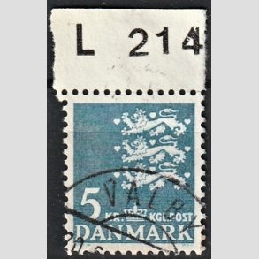 FRIMRKER DANMARK | 1946-47 - AFA 295 - Rigsvben 5 Kr. bl - Lux Stemplet 