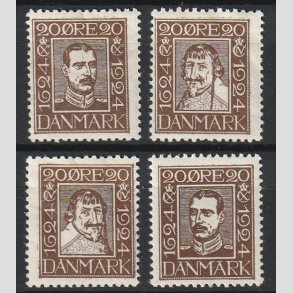 FRIM�RKER DANMARK | 1924 - AFA 140-143 - Postjubil�um 20 �re brun i komplet s�t - Ubrugt