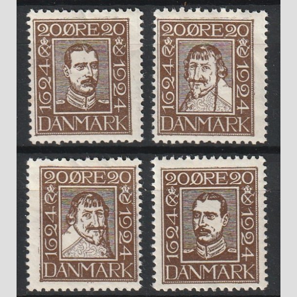 FRIMRKER DANMARK | 1924 - AFA 140-143 - Postjubilum 20 re brun i komplet st - Ubrugt