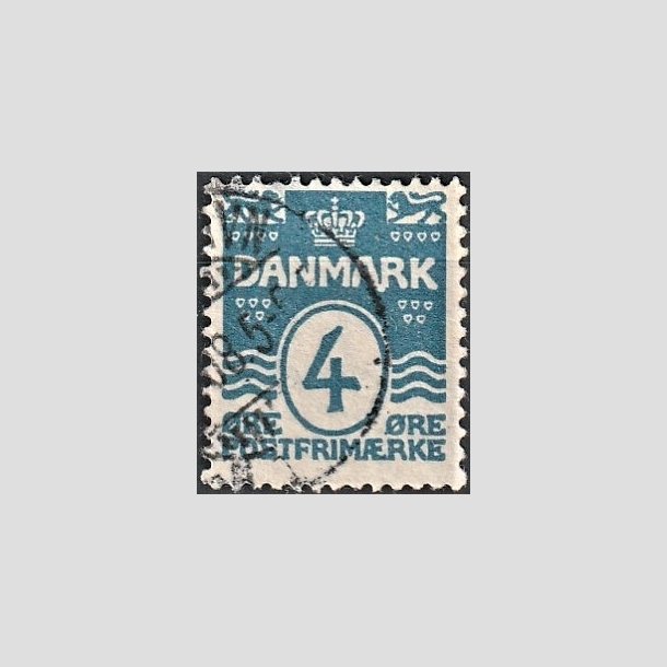 FRIMRKER DANMARK | 1905-06 - AFA 45y - Blgelinie 4 re bl Krone III, Variant! A og R sammenhngende - Stemplet