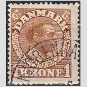 FRIMRKER DANMARK | 1913 - AFA 75 - Chr. X 1 Kr. gulbrun - Stemplet 