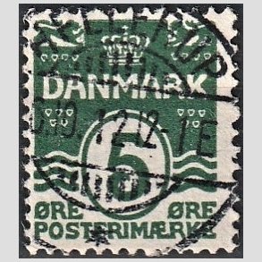 FRIM�RKER DANMARK | 1912 - AFA 64 - B�lgelinie 5 �re m�rkgr�n - Lux Stemplet 