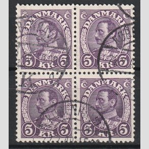 FRIMRKER DANMARK | 1934 - AFA 213 - Chr. X 5 Kr. violet i Fire-Blok - Stemplet