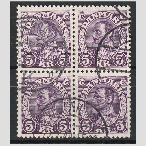 FRIMRKER DANMARK | 1934 - AFA 213 - Chr. X 5 Kr. violet i Fire-Blok - Stemplet