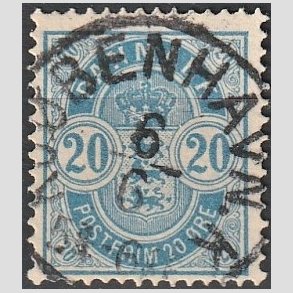 FRIM�RKER DANMARK | 1884-85 - AFA 36 - 20 �re bl� - Pragt Stemplet 