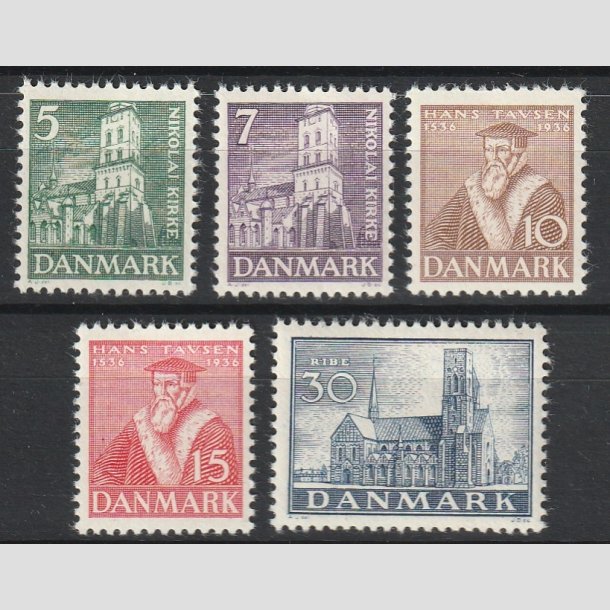 FRIMRKER DANMARK | 1936 -  AFA 229-233 - Reformationen i komplet st - Postfrisk