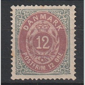 FRIM�RKER DANMARK | 1875 - AFA 26a - 12 �re gr�/r�d - Ubrugt