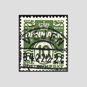 FRIM�RKER DANMARK | 1921-22 - AFA 124 - B�lgelinie 10 �re gr�n - Pragt Stemplet 