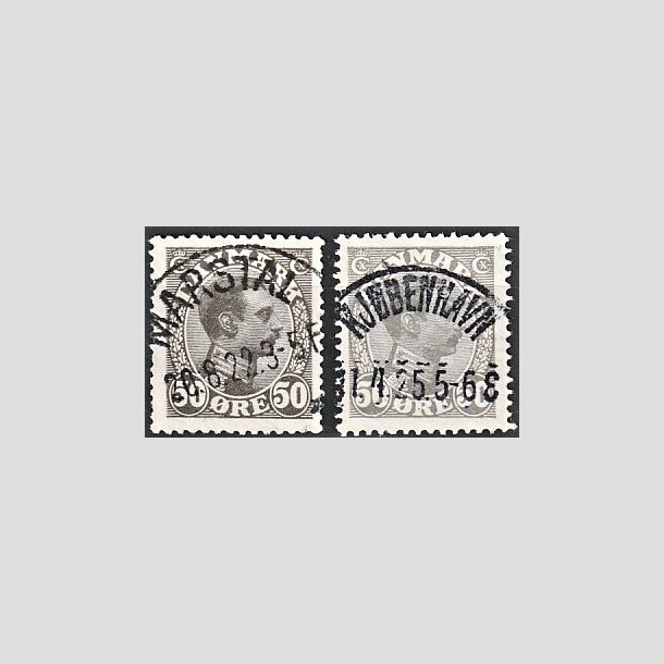 FRIMRKER DANMARK | 1921-22 - AFA 129,129a - Chr. X 50 re olivengr, 50 re gr - Pragt Stemplet "MARSTAL" og "KJBENHAVN"