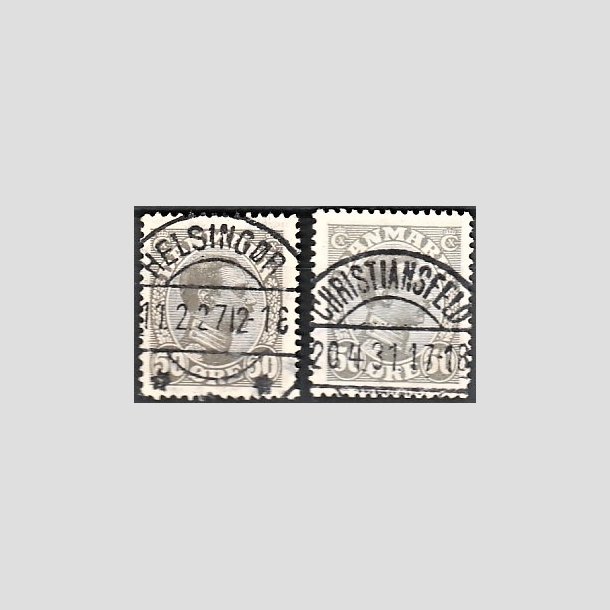 FRIMRKER DANMARK | 1921-22 - AFA 129,129a - Chr. X 50 re olivengr, 50 re gr - Pragt Stemplet "HELSINGR" og "CHRISTIANSFELD"