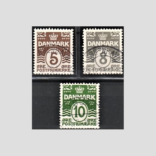 FRIMRKER DANMARK | 1921-22 - AFA 122,123,124 - Blgelinie 5,8 og 10 re - Pragt Stemplet