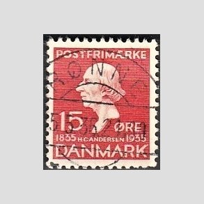 FRIM�RKER DANMARK | 1935 - AFA 226 - H. C. Andersen 15 �re r�d - Pragt Stemplet 