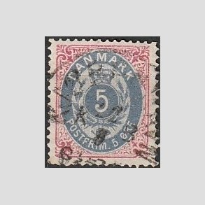 FRIM�RKER DANMARK | 1875 - AFA 24 - 5 �re r�d/bl� - Stemplet
