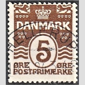 FRIM�RKER DANMARK | 1921-22 - AFA 122 - B�lgelinie 5 �re brun - Pragt Stemplet 