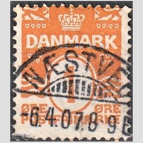 FRIMRKER DANMARK | 1905-06 - AFA 42 - Blgelinie 1 re orange - Lux Stemplet 