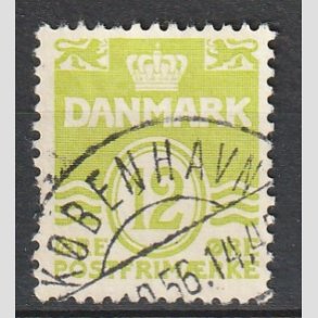 FRIM�RKER DANMARK | 1952-53 - AFA 335 - B�lgelinie 12 �re lysgr�n - Lux Stemplet 