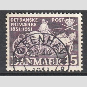 FRIM�RKER DANMARK | 1951 - AFA 331 - F�rste frim�rker 100 �r, 15 �re violet - Lux Stemplet 