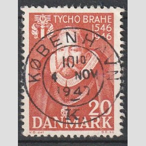 FRIMRKER DANMARK | 1946 - AFA 298 - Tycho Brahe - 20 re brunrd - Pragt Stemplet 