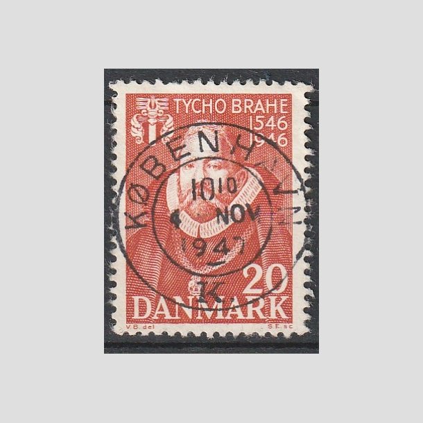 FRIMRKER DANMARK | 1946 - AFA 298 - Tycho Brahe - 20 re brunrd - Pragt Stemplet "KBENHAVN"