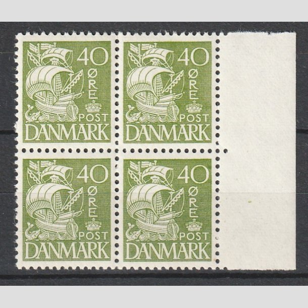 FRIMRKER DANMARK | 1933 - AFA 208 - Karavel 40 re grn Type I i Fireblok - Postfrisk