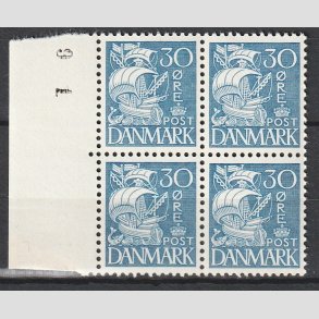 FRIMRKER DANMARK | 1934 - AFA 215 - Karavel 30 re bl Type I i Fireblok - Postfrisk