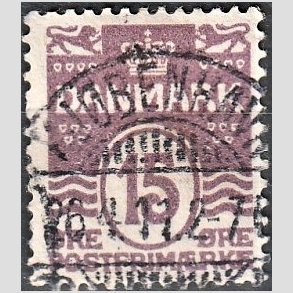 FRIM�RKER DANMARK | 1905-06 - AFA 46 - B�lgelinie 15 �re brunlilla - Lux Stemplet 