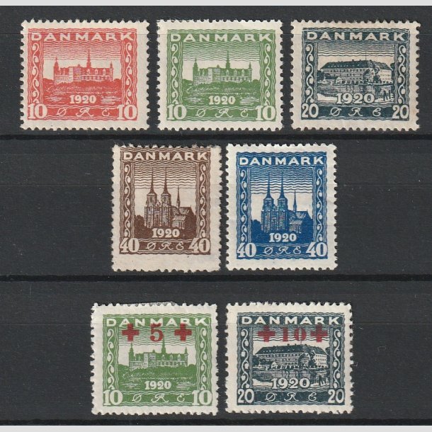 FRIMRKER DANMARK | 1920-21 - AFA 112,113,114 mv. - Genforening i komplet st incl. rde kors - Ubrugt