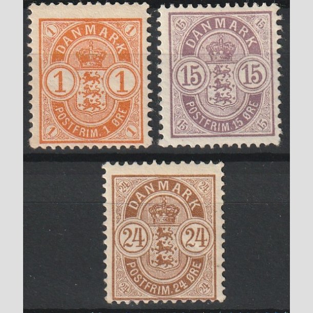 FRIMRKER DANMARK | 1901-02 -  AFA 37,38,39 - Vbentype - 1, 15 og 24 re i st - Ubrugt