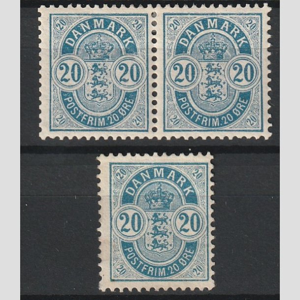 FRIMRKER DANMARK | 1895 - AFA 36B - 20 re bl + parstykke - Ubrugt