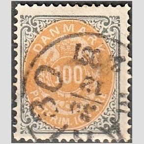 FRIM�RKER DANMARK | 1875 - AFA 31 - 100 �re gr�/gul - Stemplet