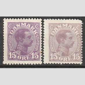 FRIMRKER DANMARK | 1913 - AFA 70,70a - Chr. X 15 re violet + matlilla (UB) - Ubrugt