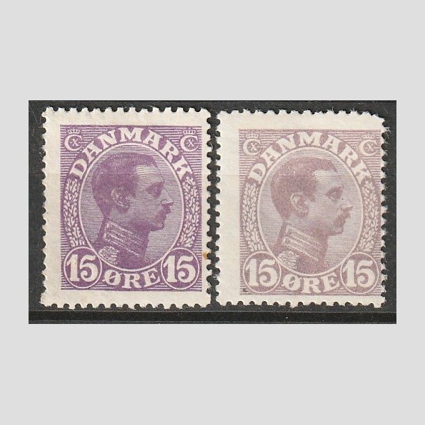 FRIMRKER DANMARK | 1913 - AFA 70,70a - Chr. X 15 re violet + matlilla (UB) - Ubrugt