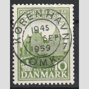 FRIM�RKER DANMARK | 1953-56 - AFA 351 - Kongeriget 1000 �r - 10 �re gr�n - Pragt Stemplet 